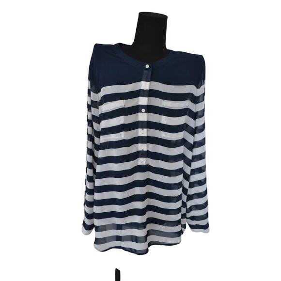 Old Navy Sheer Navy and White Striped Blouse - Picture 1 of 4